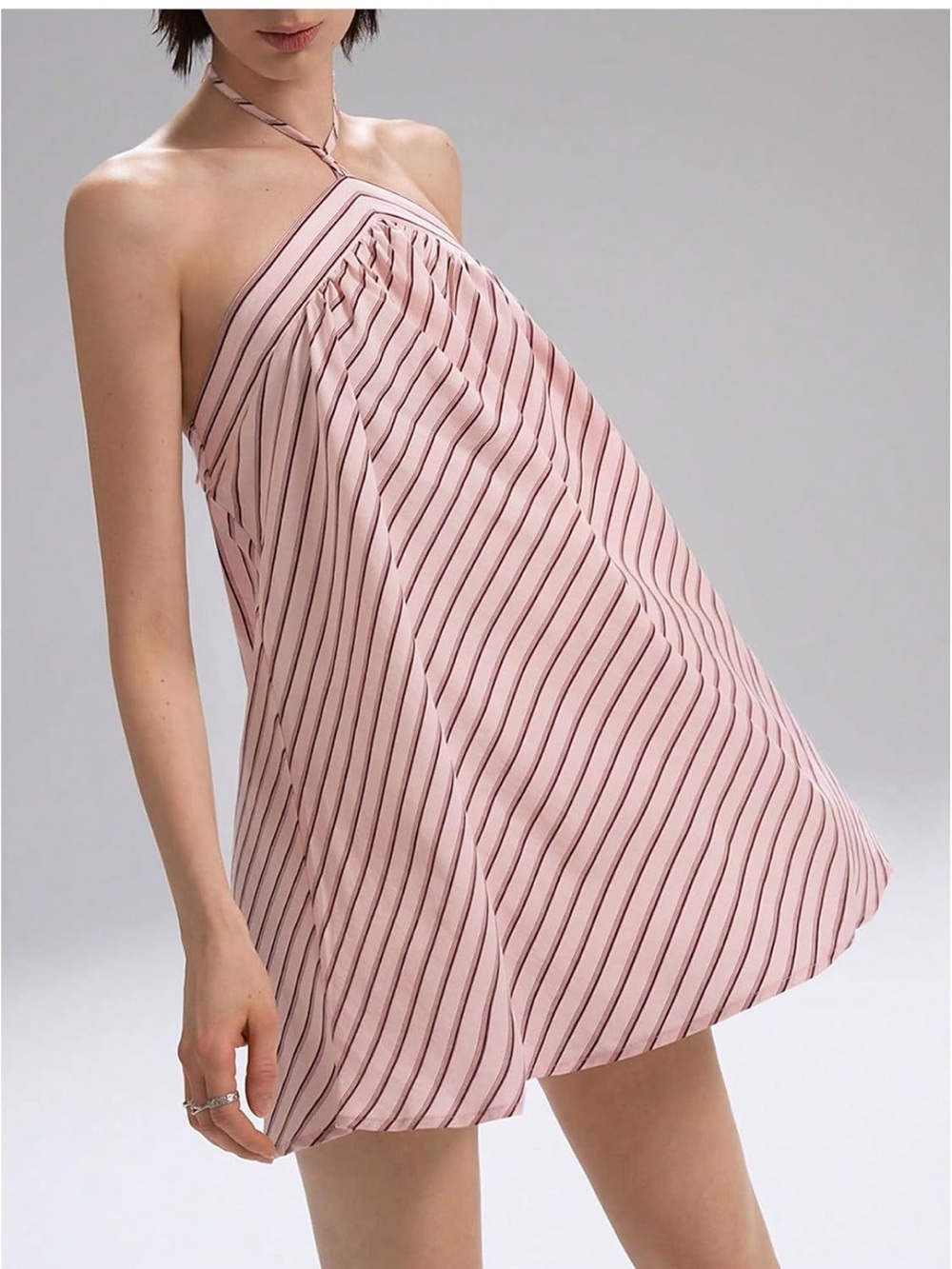 Pink Stripe Halter Mini Dress